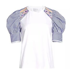 $245 NWOT Tanya Taylor Maddie Pinstripe Puff-Sleeve Top Size XSmall Spring